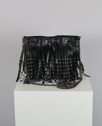 Shaggy Fringed Studded Bucket Bag, front view